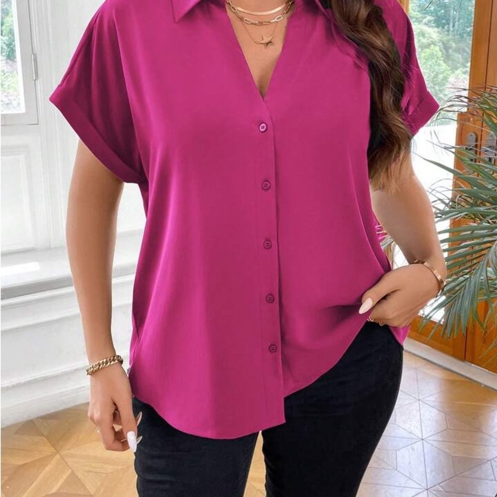 LUSH Fuchsia Short Sleeve Button Down